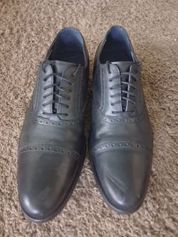Men's Gray Leather Cap-Toe Oxford Dress Shoes