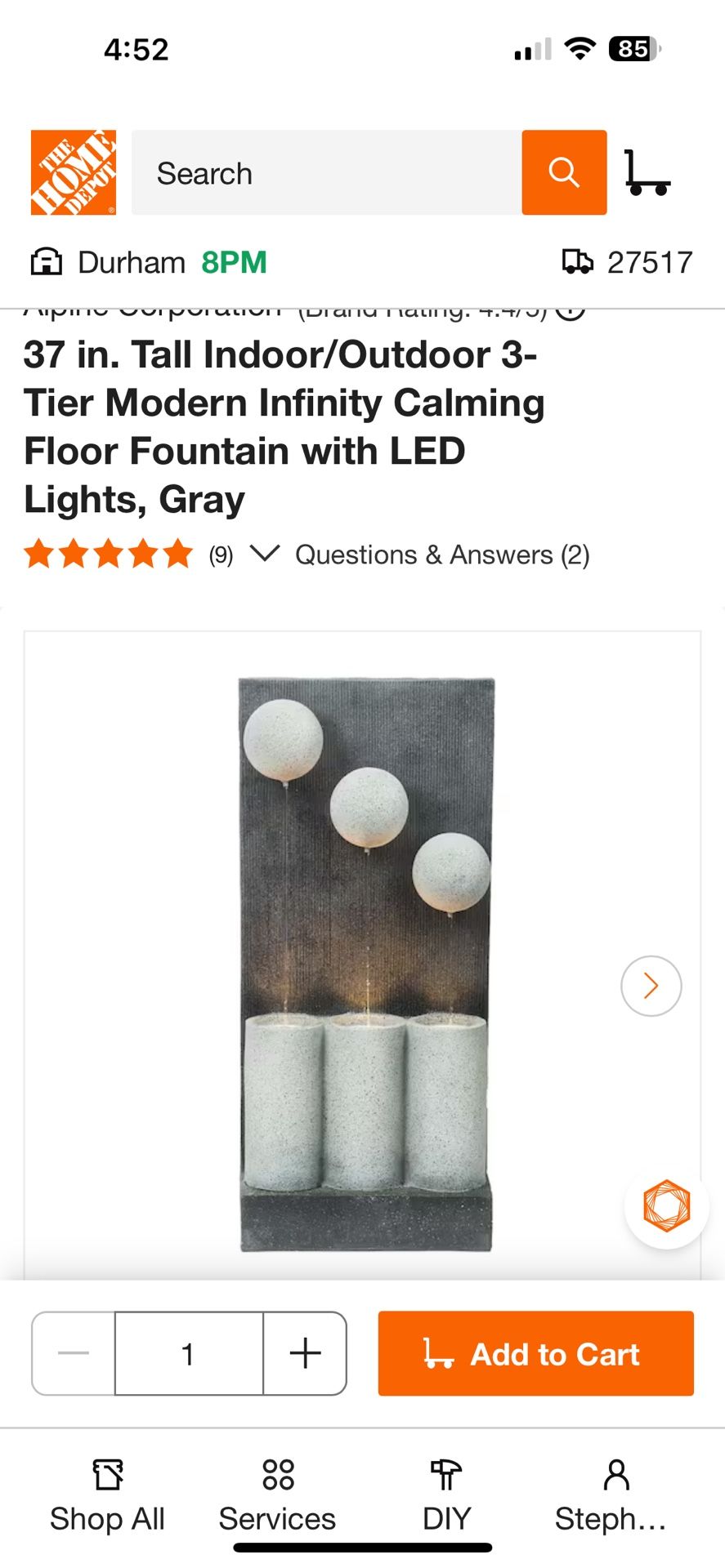 37” Alpine Indoor/outdoor Infinity Water Fountain