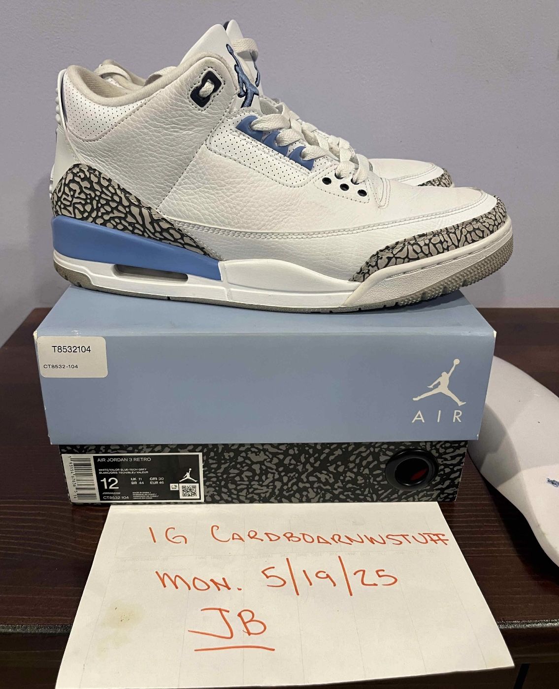JORDAN 3 UNC SIZE 12 With Box! Used Selling As Is! CHECK CHECK VERIFIED  