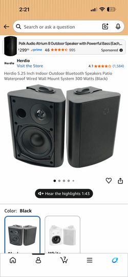 Herdio 5.25 Inch Indoor Outdoor Bluetooth Speakers Patio Waterproof Wired Wall Mount System 200 Watts (Black)
