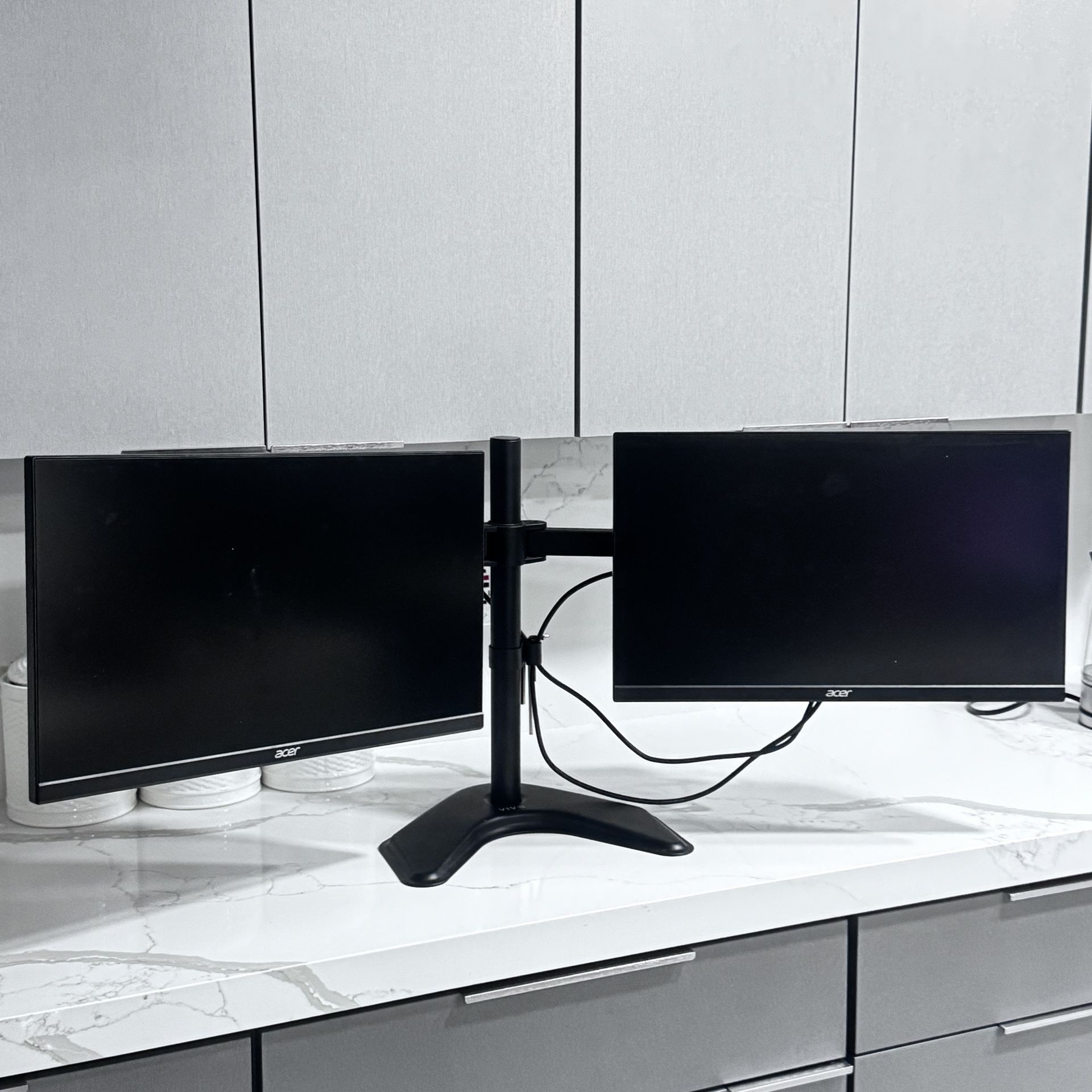 2 Acer V227Q bip 21.5” Full HD (1920 x 1080) IPS monitors with dual mounts.