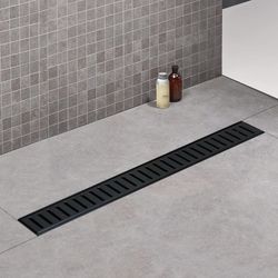 Linear Shower Drain, 48 inch Capsule Drain with Removable Capsule Cover, Matte Black 304 Stainless Steel Shower Floor Drain, Linear Drain with Hair St