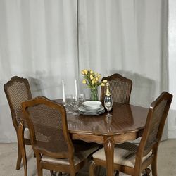 Vintage BROYHILL Dining Table With Extension & 4 Cane Back Chairs