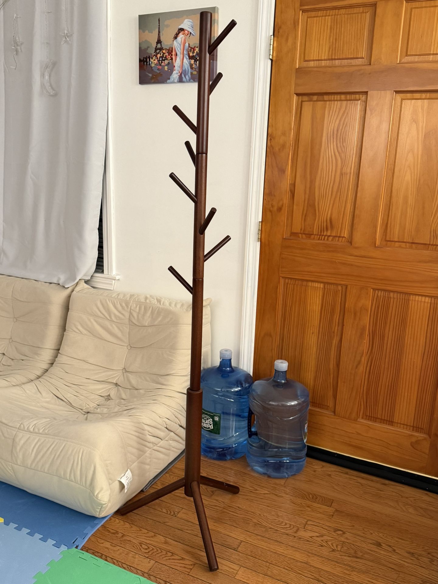 Wooden Coat Tree with 8 Hooks