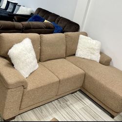 Small fabric tan sectional on sale