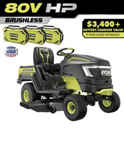 RYOBI 80V HP Brushless 46 in. Battery Electric Cordless Riding Lawn Tractor with (3) 80V 10Ah Batter