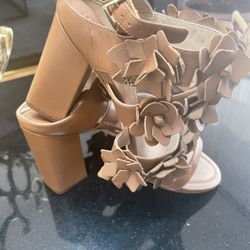 New Tory Burch Women's Brown 65 mm Nappa Leather Blossom Heel Block Sandal 9,5 M