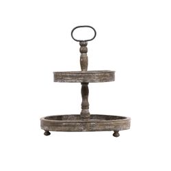 Wood 2 Tier With Metal Handle