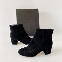 ✨New HALOGEN Hacade Suede Heeled Booties Black Womens Shoes Size 9.5M