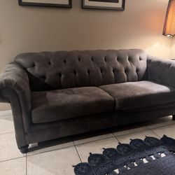 Ashley Furniture Chesterfield Style Leather Look Couch And Loveseat – Excellent Condition