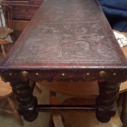Vintage Peruvian Tooled Leather Top Table