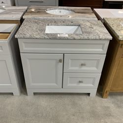 37” X 19” Granite Countertop  With White Vanity 