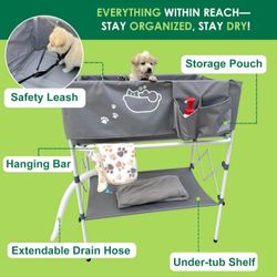 Folding Dog Washing Station with Storage & Leash - NEW