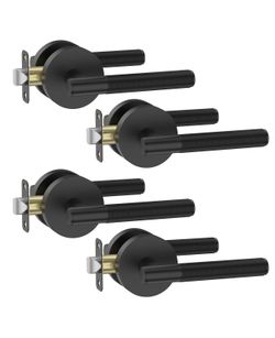 Asidrama 4 Pack Passage Door Handles, Door Lever With Door Knobs Indoor For Bedroom Or Bathroom, Heavy Duty Black Door Handles Interior With Locks For