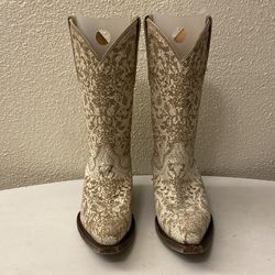 Herencia crackled white leather boots size 5.5