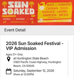 Tickets VIP STAGE Sun Soaked Festival KASKADE Huntington State Beach