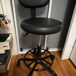 Drafting Chair with Backrest – Adjustable Foot Rest Rolling Stool with Wheels, PU Leather Swivel Stool for Office Spa Studio Lab Counter Salon Home Wo