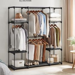 New Portable Closet Freestanding Closet Organizer Clothes Rack with Shelves Hanging Rods