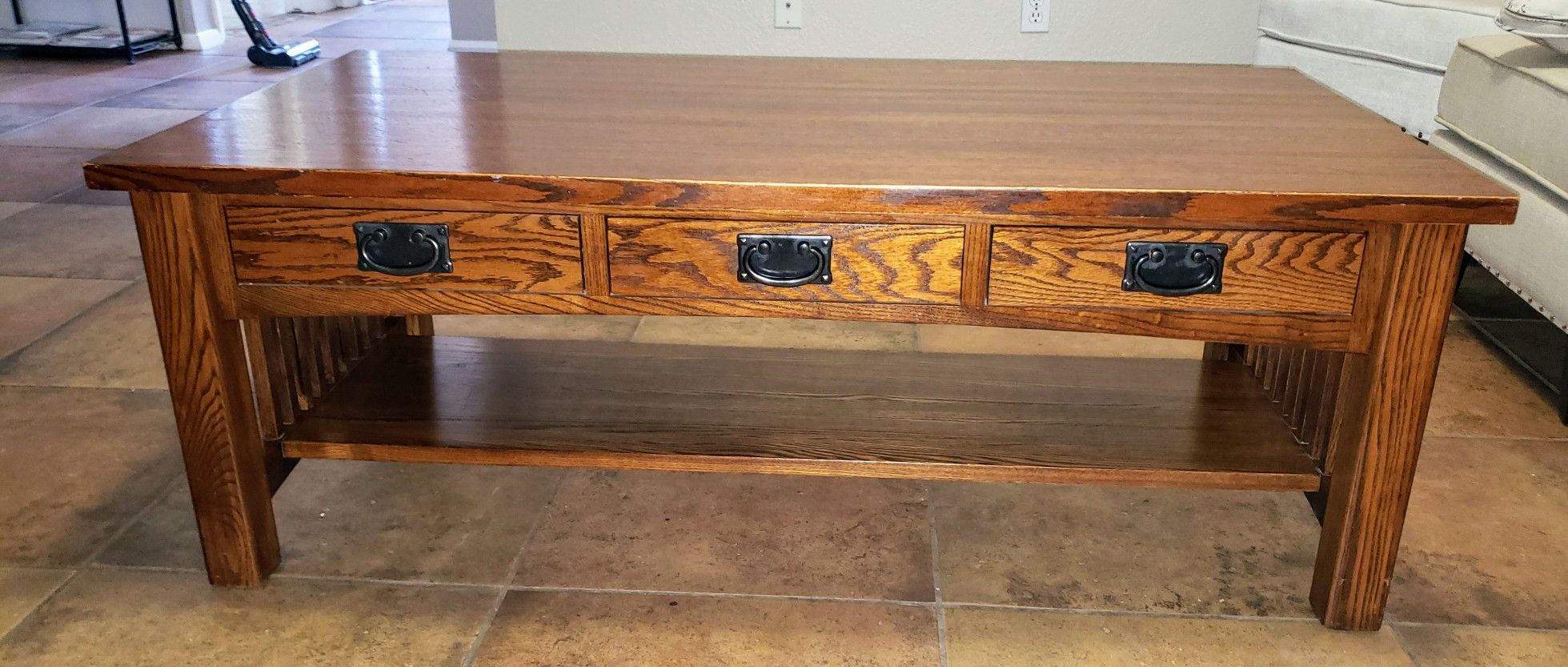 Solid Oak Cherrywood Stained Mission Coffee Table