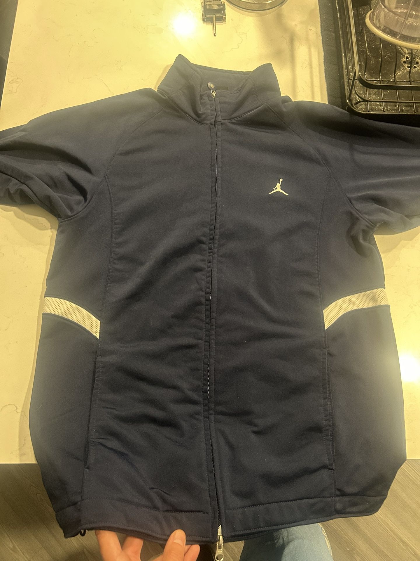 Mens Medium Navy Blue/White Jordan Jumpman Basketball Zipper Up Track Jacket