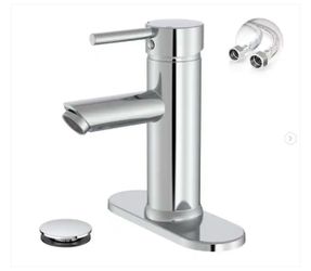 Simple Single-Handle Single-Hole Bathroom Brass Sink Faucet with Pop-Up Drain I’m Polished Chrome - New
