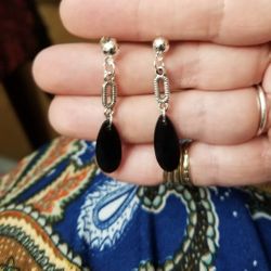 Black And Silver Teardrop Earrings