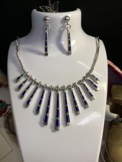 Vintage Sterling Silver Necklace And Earrings 