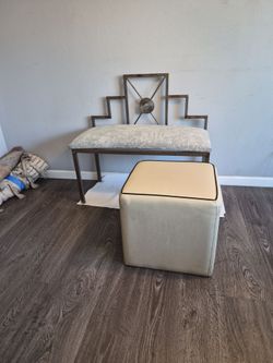 Metal bench and leather ottoman