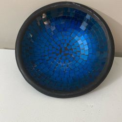 Blue Glass Mosaic Bowl w/ Dark Trim