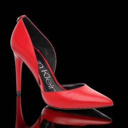 Calvin Klein Women’s Red Leather “Sebrina” High Heel Pumps – Size 8  