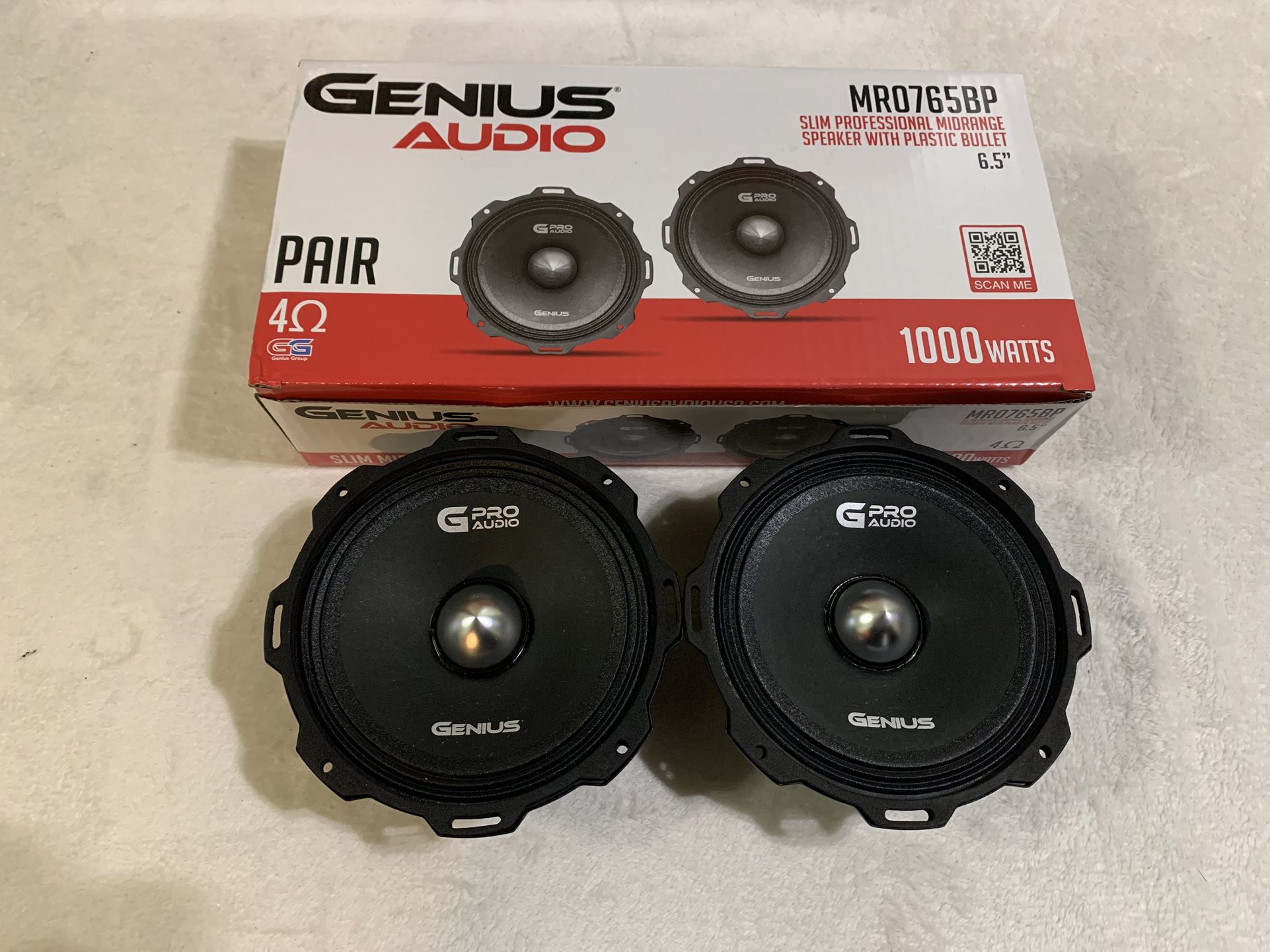 Brand New Pair 6.5” Genius Audio Slim Shallow Bullet Midrange Speakers $95 Per Pair