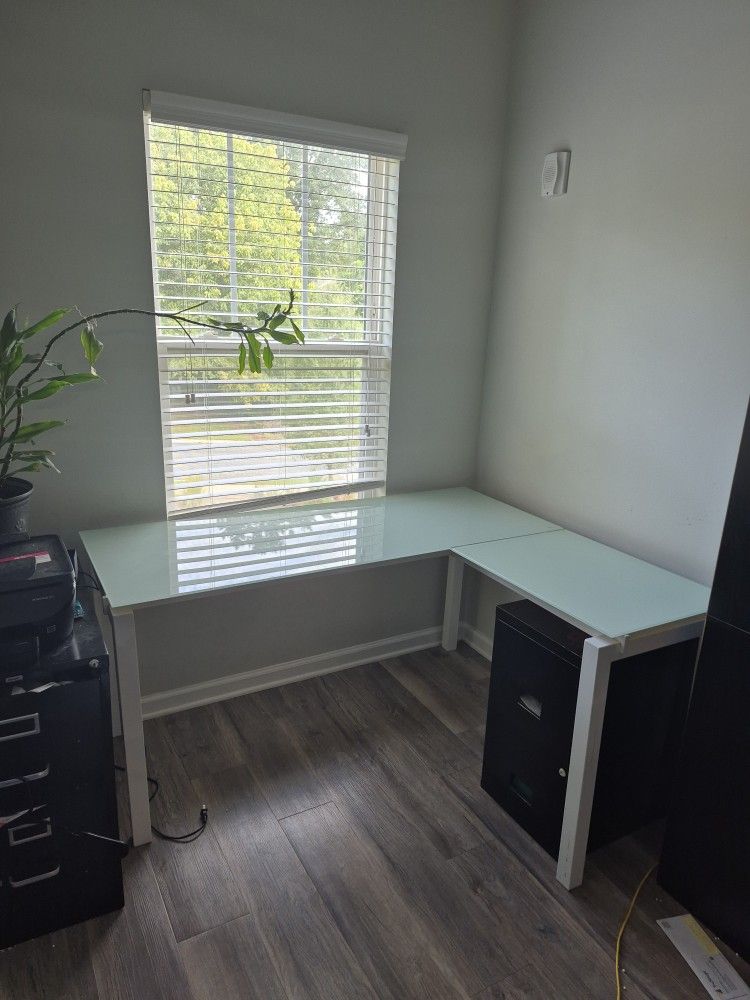 Glass L shape desk