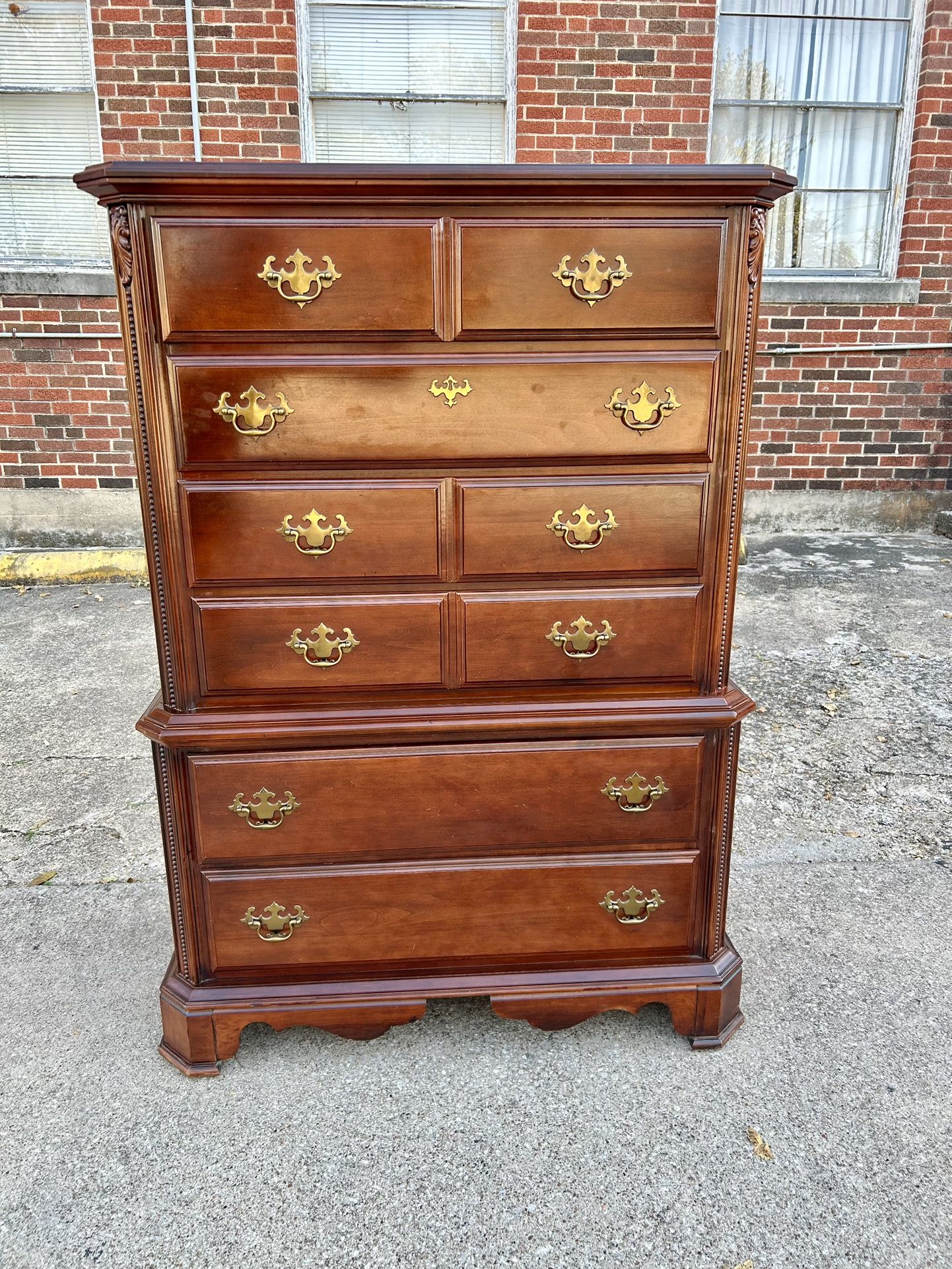 Tall Chest Of Six Drawers With Gold Finish Handles Cherry Finish