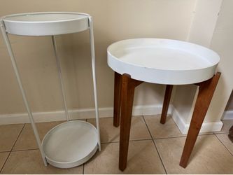 Wood Garden Patio Plant Table with Metal Plant Stand