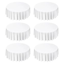 VEVOR White Round Tablecloths 6 Pack, 120 Inches in Diameter, Stain- & Wrinkle- Resistant, Machine Washable Table Clothes, Polyester Fabric Table Cove
