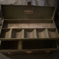 Vintage Kennedy Kits 1 Tray Tackle Tool Box 14 x 6 x 6.5  Army Green. Big horn