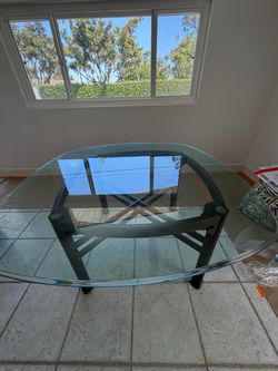 Vintage glass top wood base dining table