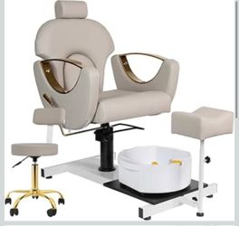 Pedicure Chair No Plumbing, Reclining Pedicure Station Upgraded 360 Swivel Hydraulic Lift with Footrest & Massage Bowl, Hydraulic Pedicure Unit for Fo