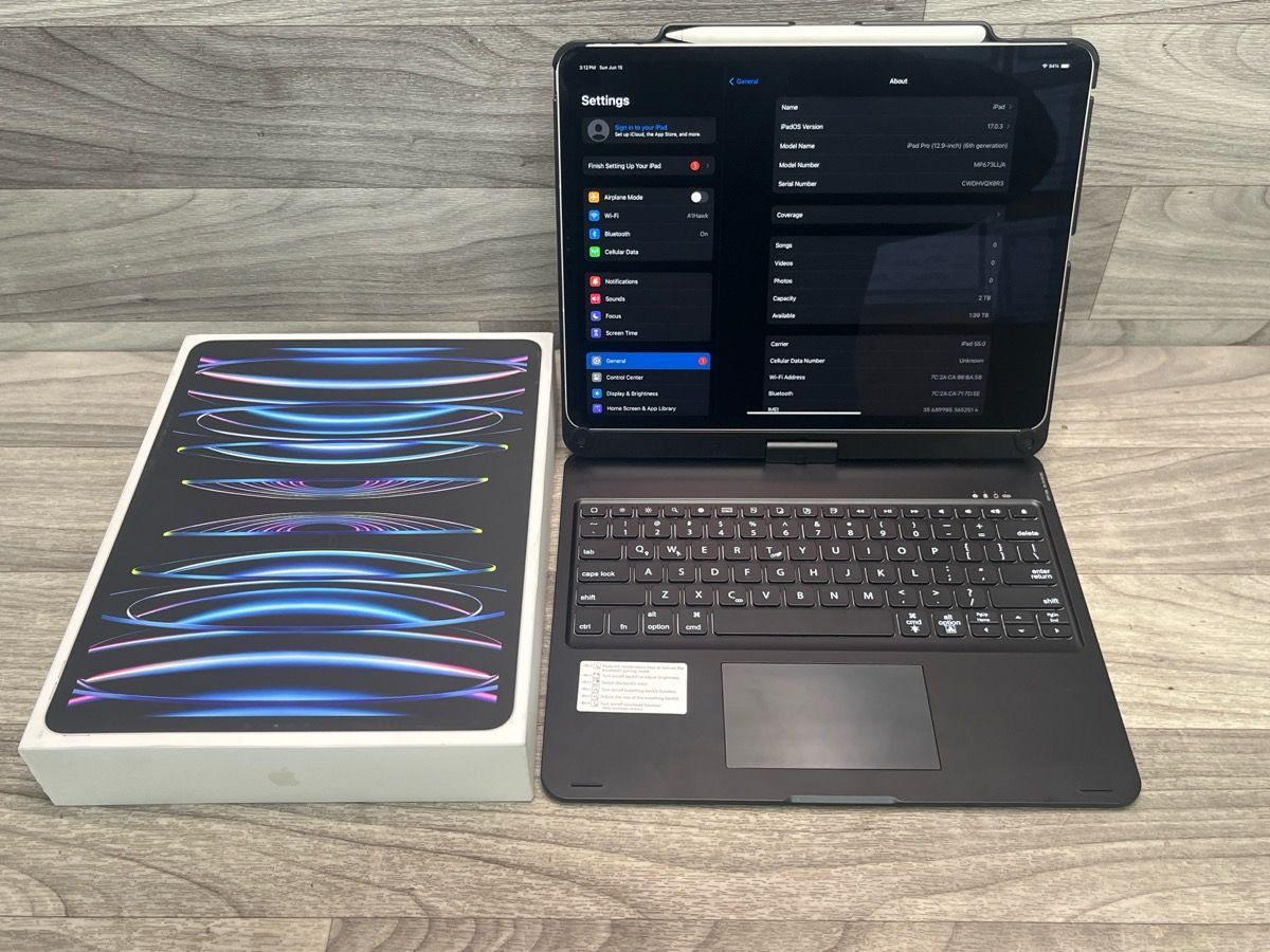 Apple iPad Pro 6th Gen 12.9" – 2TB, M2 Chip, Wi-Fi + Cellular, w/ Pencil & Keyboard (A1D025135)