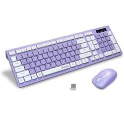 Purple With White Wirless Keyboard And Mouse