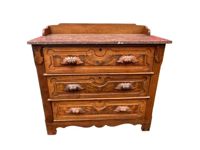 Walnut Victorian Marble Top Ornate 1880's Carved Wood 3 Drawer Dresser JD235-1 Best Offer