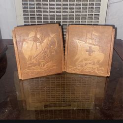 Set Of Leather Antique Bookends 