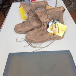 Belleville Infantry Combat Desert Tan Boots. Brand new. Never used. Still in original box. Legendary Vibram sole. The upper shell of CORDURA nylon and