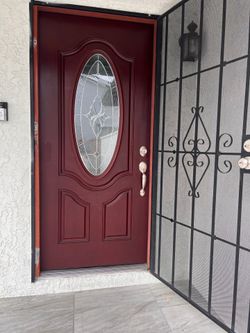 Front door and fence