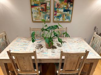Large Beautiful Sturdy Imported Wood Dinning Table With 6 Chairs Handcrafted