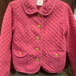 Gymboree Girls Pink Quilted Jacket M 7-8 Light Weight Flower Buttons  