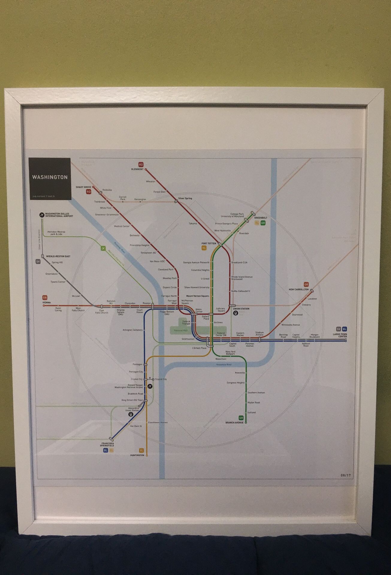 Metro DC map art work with frame decoration