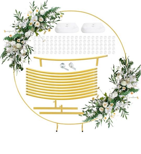 7.8ft Balloon Arch Stand, Circle Backdrop Stand, Golden Metal Round Balloon Arch kit Decoration, for Birthday Party Decoration, Wedding Arch ,