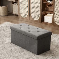 30in Foldable Storage Ottoman Bench, Storage Chest, End of Bed Foot Rest Stool with Padded Seat, Bedroom Bench for Living Room, Bedroom