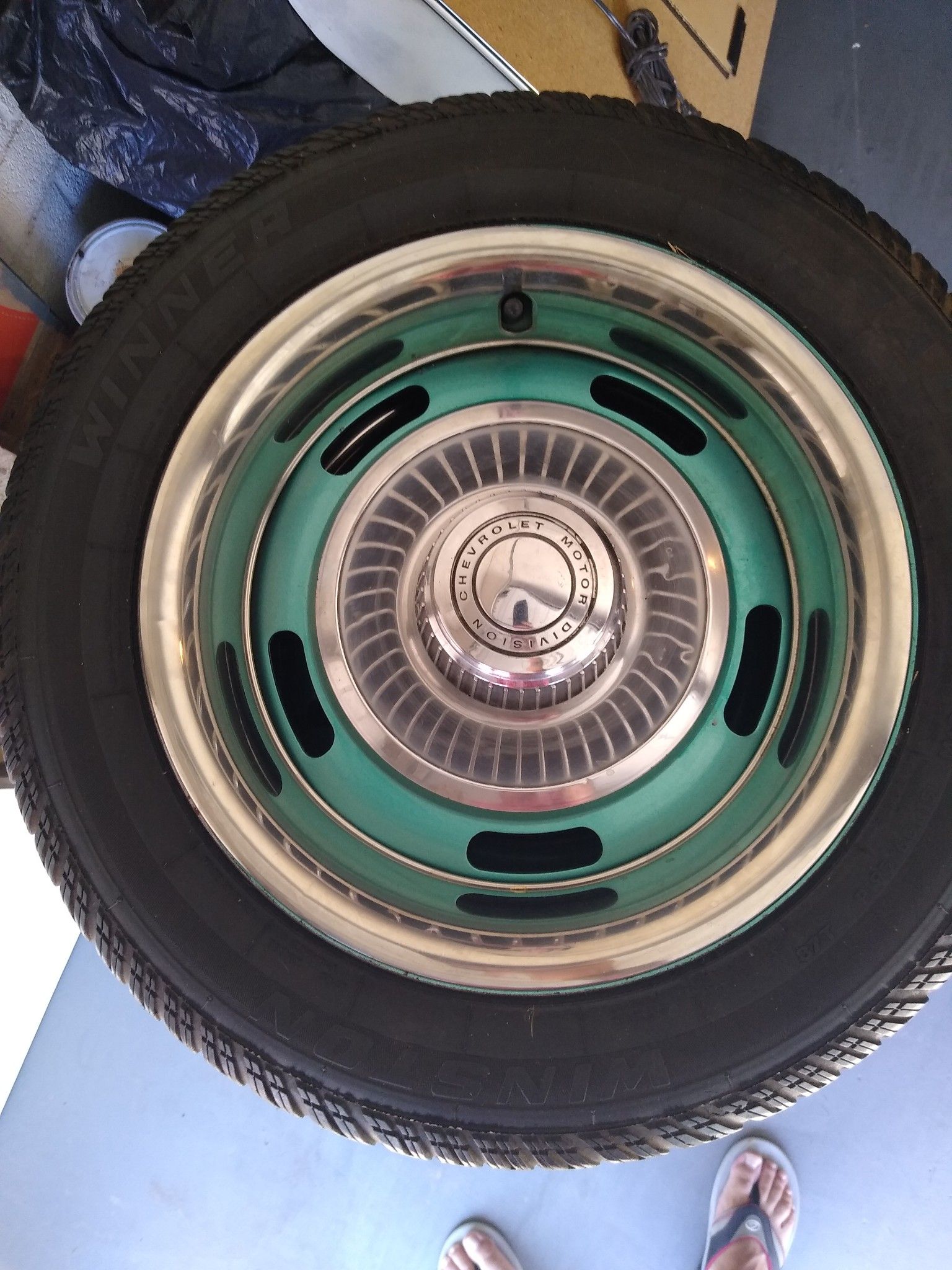 Old-school 5 lug Chevy rally rims